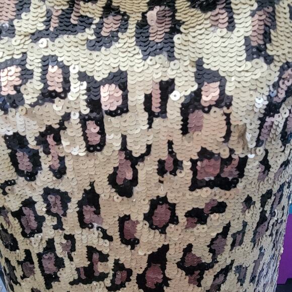 Size 12 French Connection Sequin Animal Print Formal Shift Dress - Picture 3 of 4
